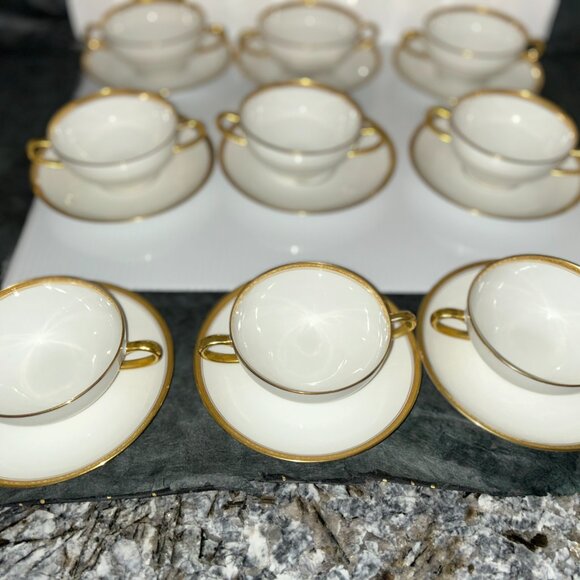 Limoges C.A.H. Renfeldt, Vintage Ranso Pattern Double Handle Soup/Saucer, Englan - Picture 6 of 9